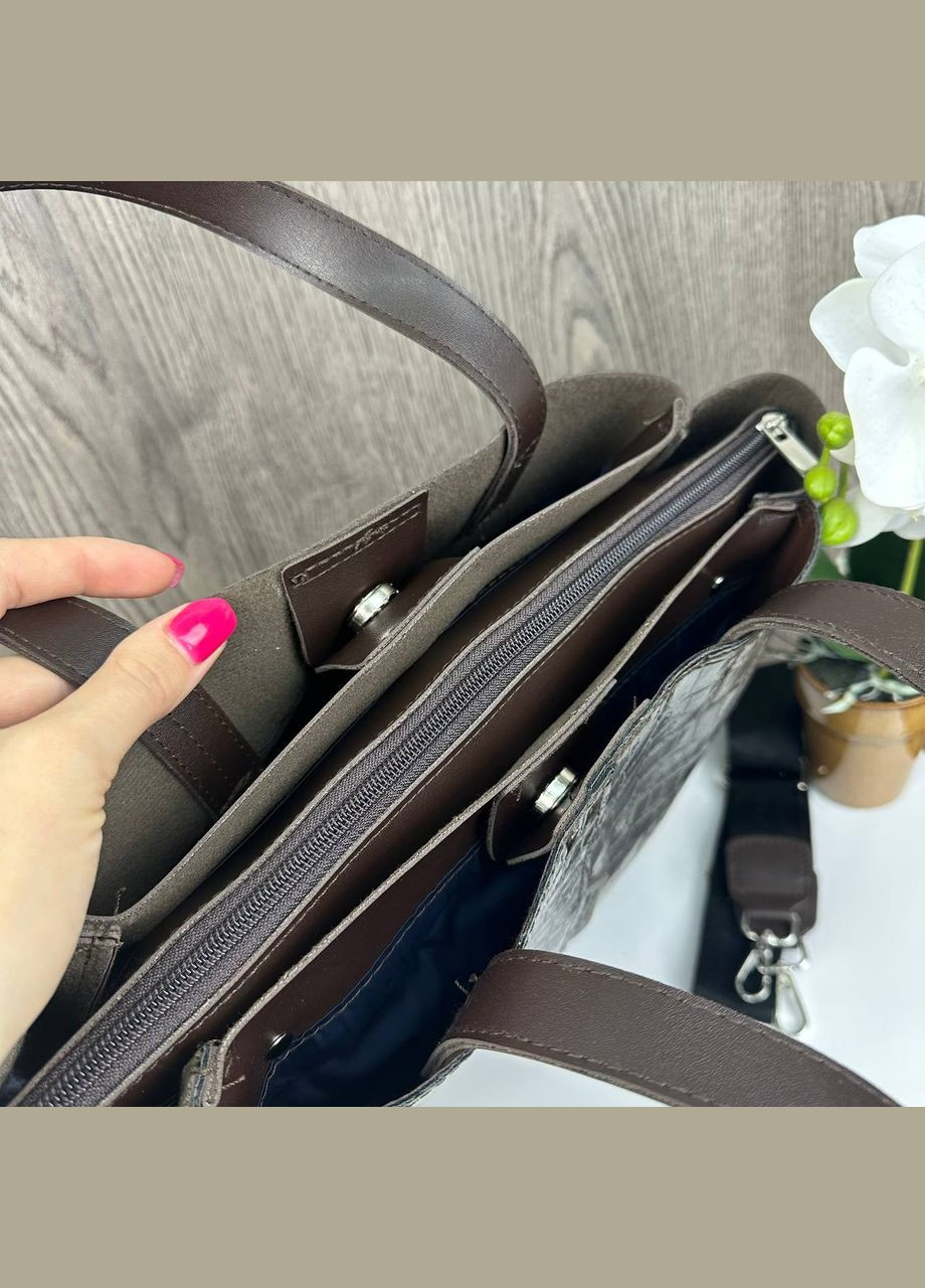 Женская большая сумка в стиле кожа рептилии коричневая Eton (322284075)