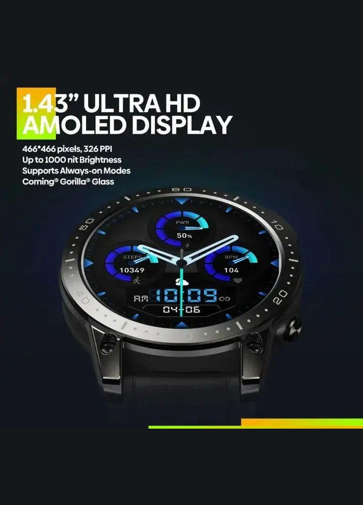 Смарт часы Ares 3 Pro Black | 1,43" Ultra HD AMOLED | IP68 Zeblaze (345627141)