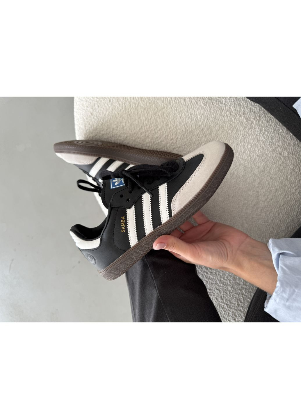 КРОССОВКИ ЖЕНСКИЕ ADIDAS SAMBA BLACK / WHITE / GREY АДИДАС САМБА No Brand серые демисезоны (369392603)