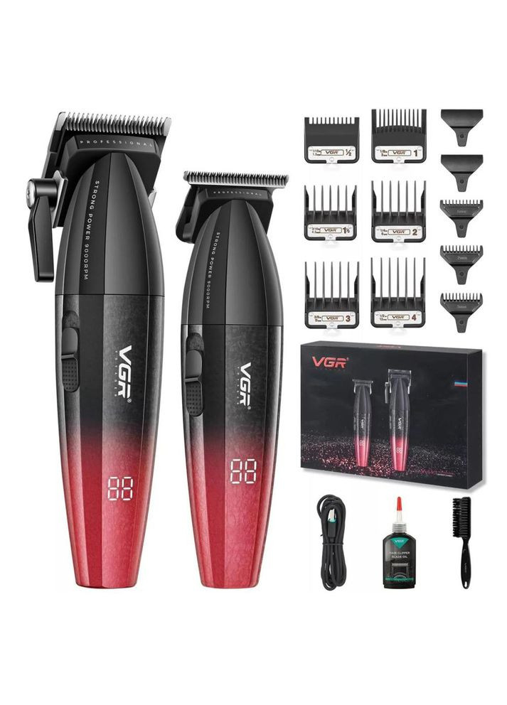 Професійний набір для стрижки волосся V-640 акумуляторний Barber Combo PREMIUM. Колір: червоний VGR (372600812)