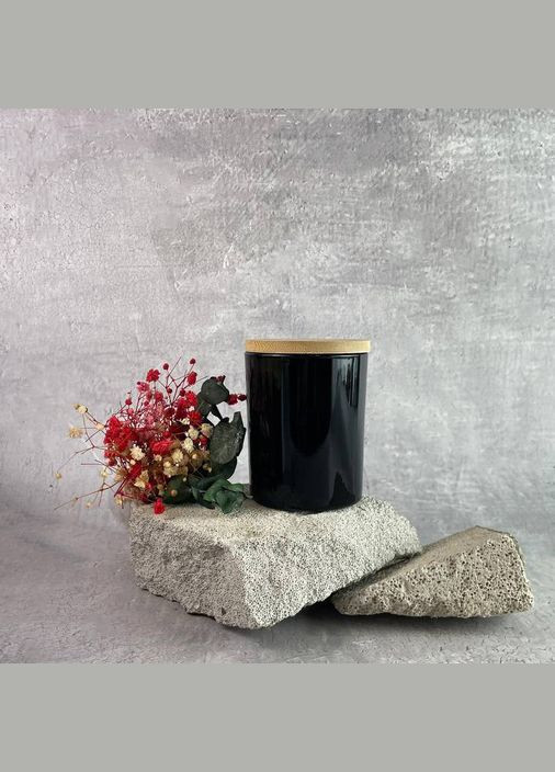 Глянцева склянка чорного кольору з бамбуковою кришкою 200 мл No Brand (337991253)