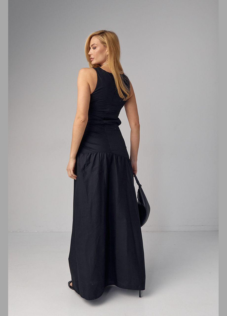 Чорна відвертий сукня максі з драпіруванням та вирізом на талії - білий Lurex