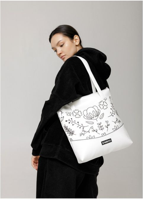 Жіноча сумка-шопер Біла з принтом Bloom (970034730) Sambag (360965599)