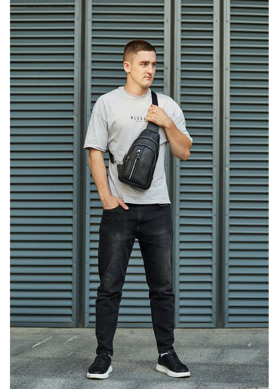 Сумка-слинг мужская кожаная на одно плечо черная 74521 Tiding Bag (341309374)