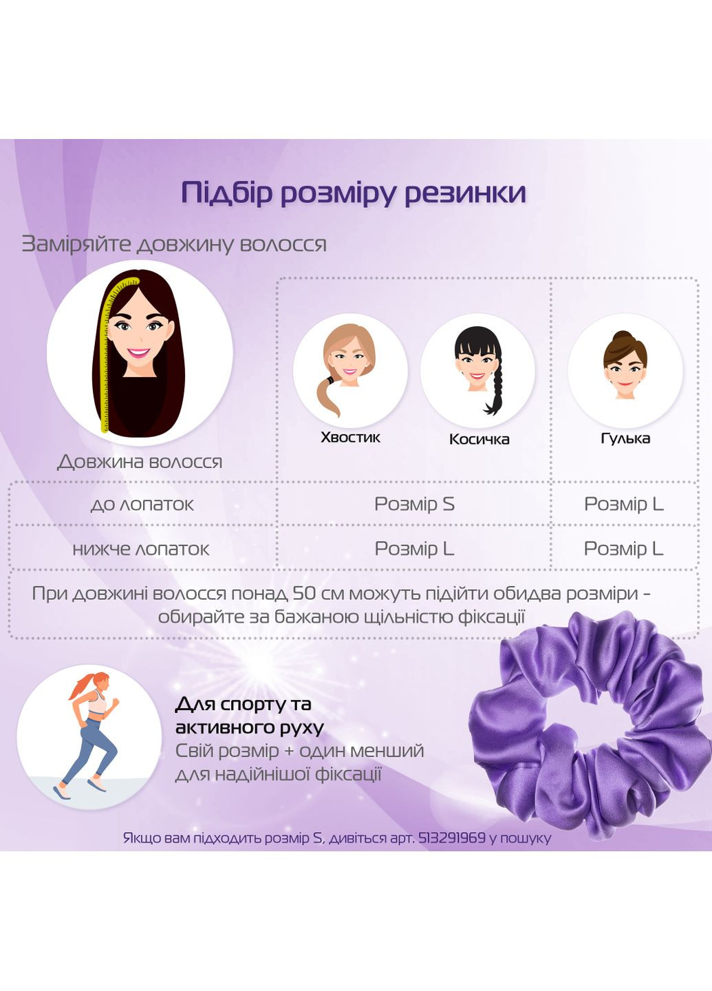 Шёлковая резинка для волос Чумацький Шлях повышенной эластичности и прочности Размер L в Подарочной упаковке Лаванда (1212-02) Фабрика Тиші (369550256)
