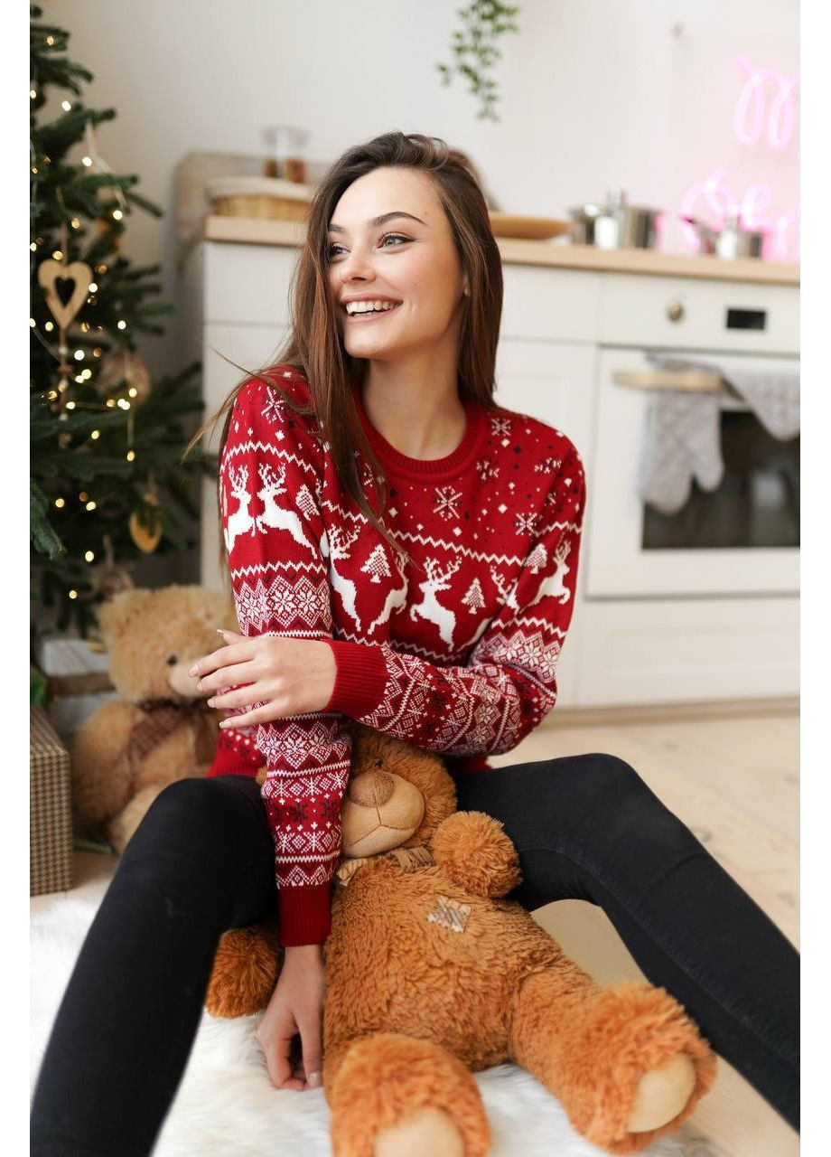 Красный новогодний женский свитер No Brand