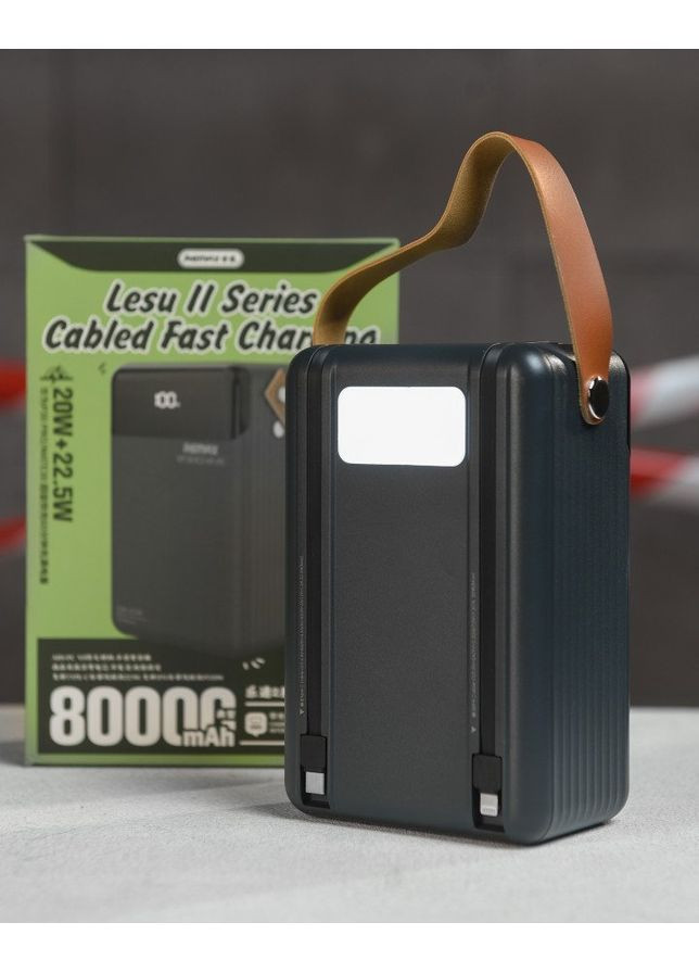 Power Bank RPP-566 80000mAh с быстрой зарядкой 22.5W и проводами черный Remax (364188811)