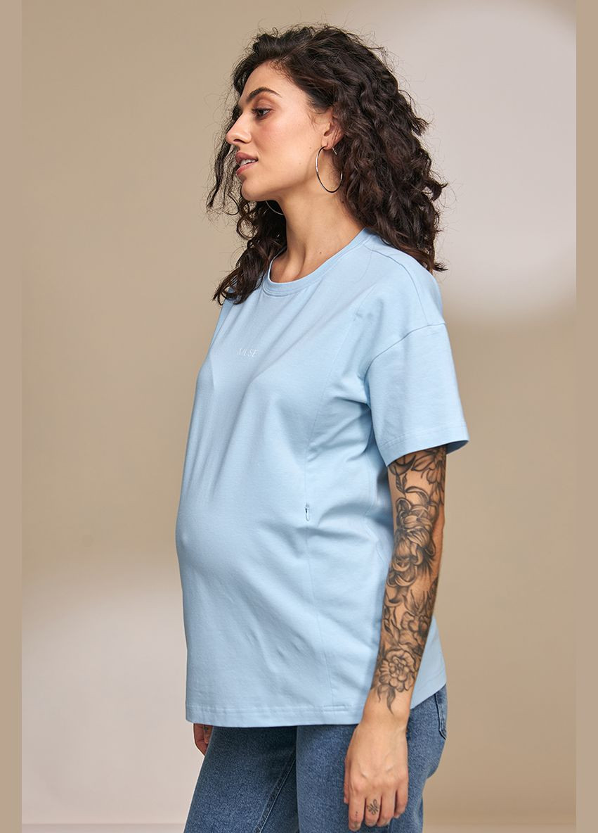 Голубая голубая трикотажная футболка для беременных и кормящих с секретом кормления Юла мама