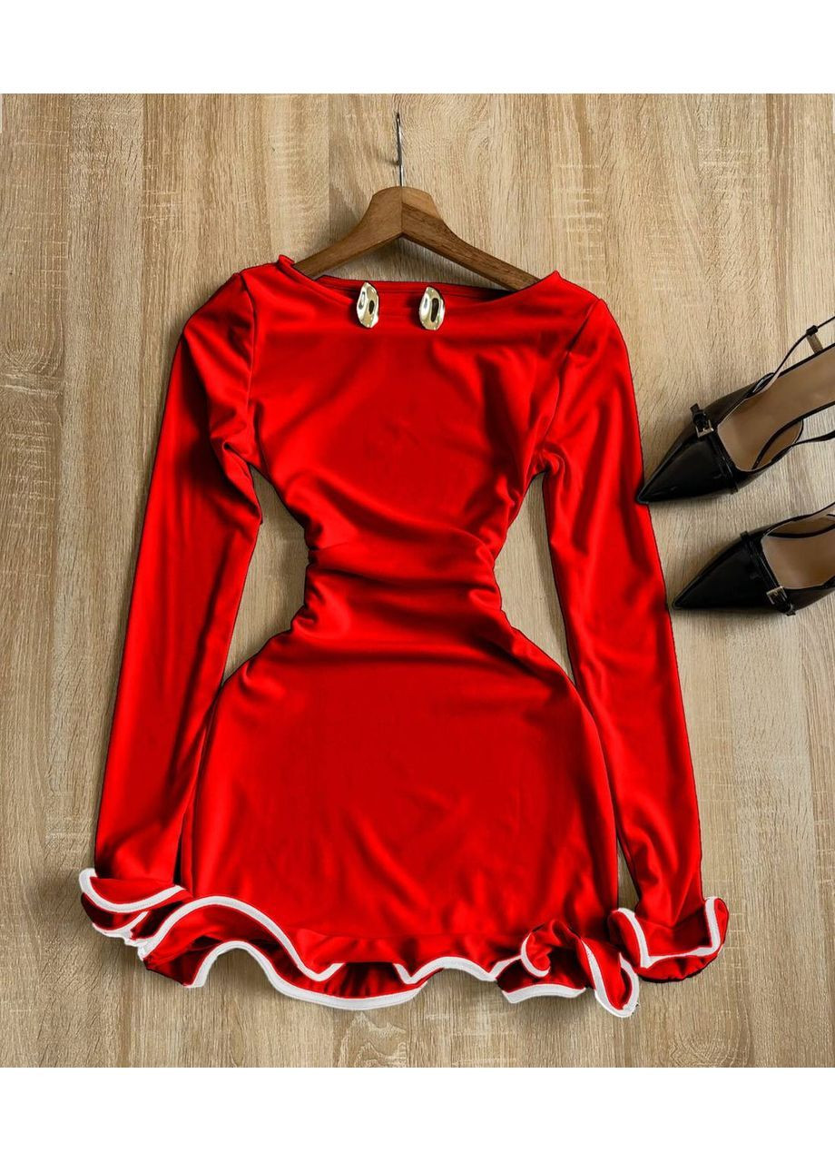 Красное повседневный, вечернее, кэжуал, деловое женское платье силуэтная No Brand однотонное