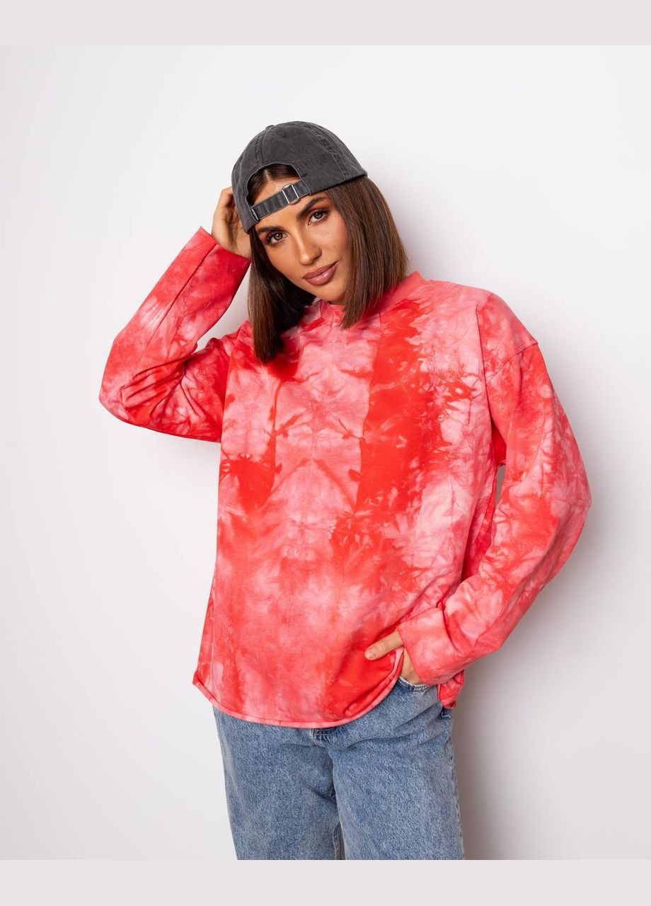 Повседневный яркий лонгслив из турецкой двухнитки в расцвете: тай-дай,розовый лонгслив в универсальном размере 42-46 No Brand (301842361)