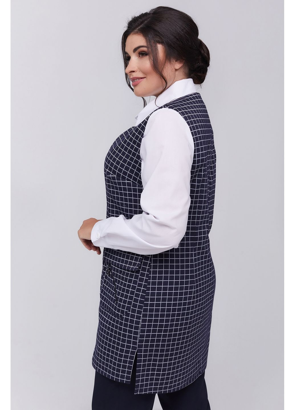 Синий женский классический жилет полуприлегающего силуэта из трикотажа all posa (ap100878p) A'll Posa - демисезонный