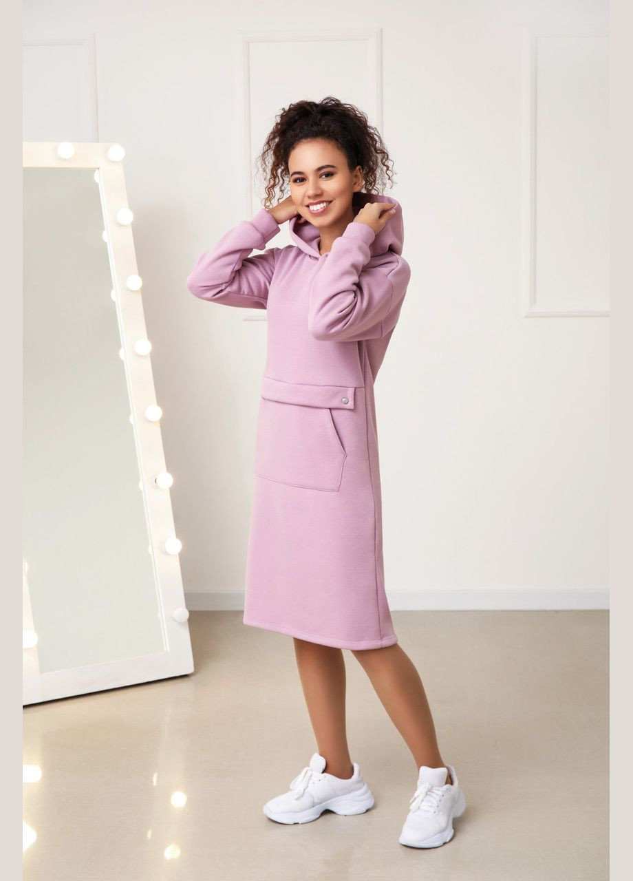 Пудровое теплое платье-худи на флисе Fashion Girl