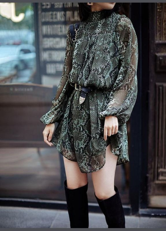 Темно-зеленое повседневный платье H&M змеиный