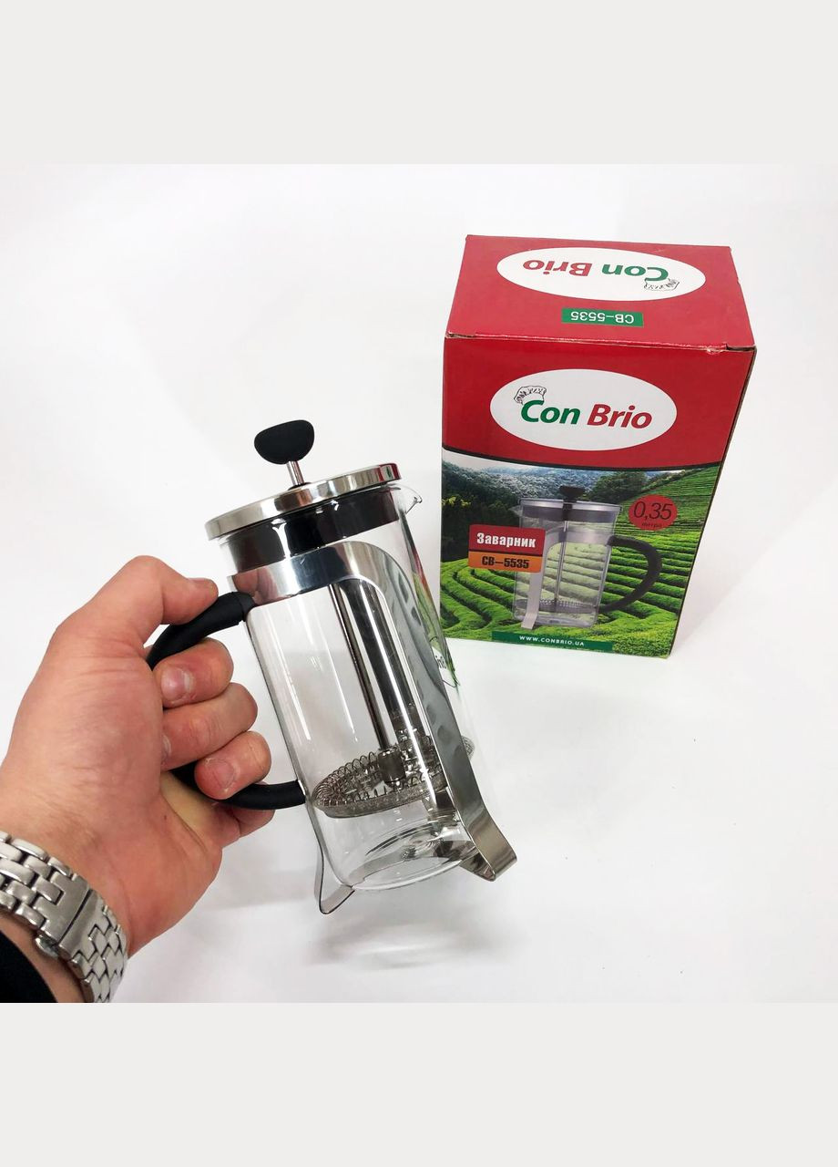 Заварник 350 мл скло + нержавіюча сталь CB-5535, Чайник для заварювання трав гарний Con Brio (364664112)
