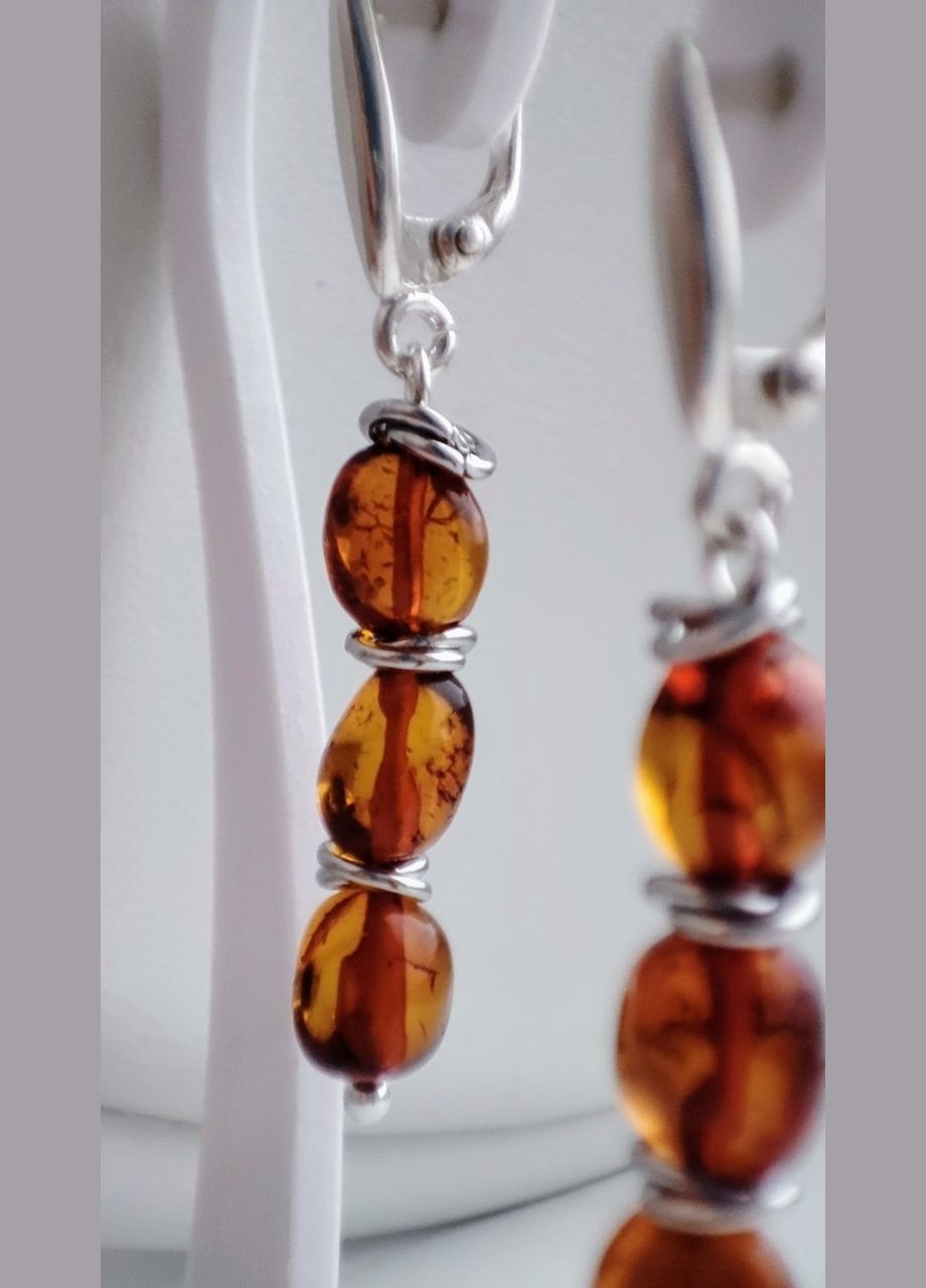 Сережки 2533 з натурального бурштину відтінок коньячний сережка срібло MINOV (338620076)