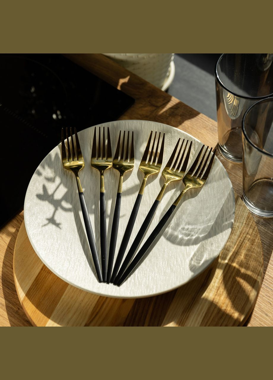 Набор столовых вилок 6 штук вилка столовая из нержавеющей стали 21.5 см Черный с золотом HP-20-4 Yiwu (331784487)
