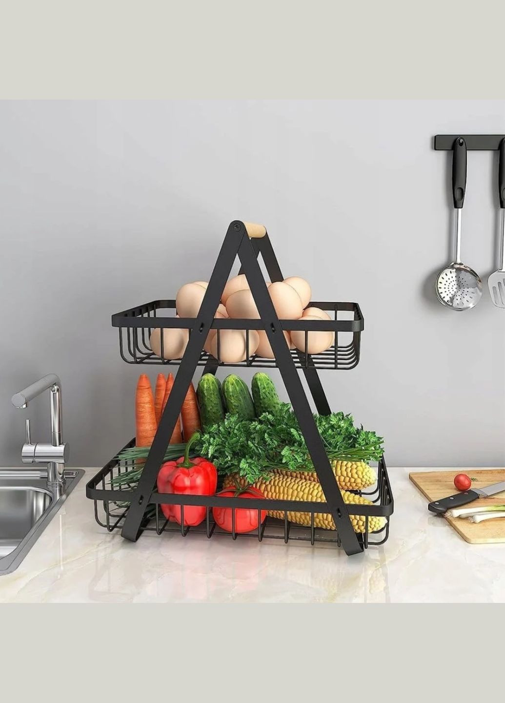 Корзина для фруктов двухъярусная металлическая Черная No Brand (345701916)