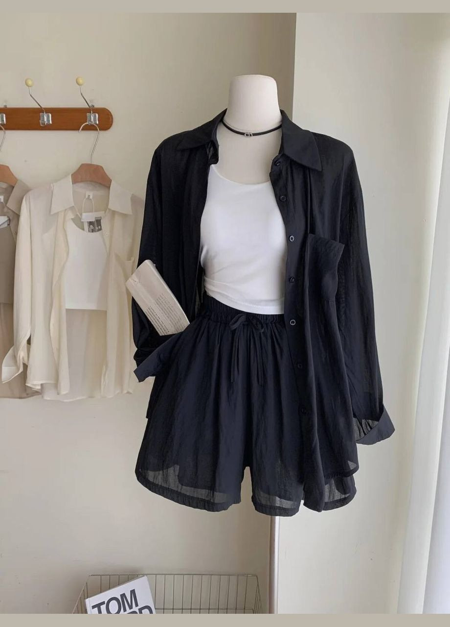 Черный летний женский комплект(рубашка+шорты) Avanti