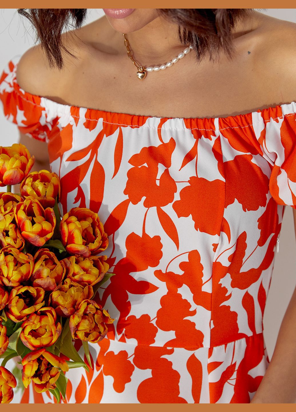 Помаранчева повсякденний сукні ISSA PLUS з квітковим принтом