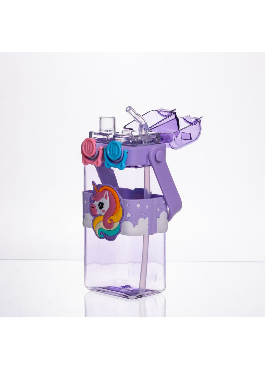 Бутылка для воды детская с трубочкой 550 мл с ручкой и ремешком 19 см HP-18-3V Yiwu (369388031)