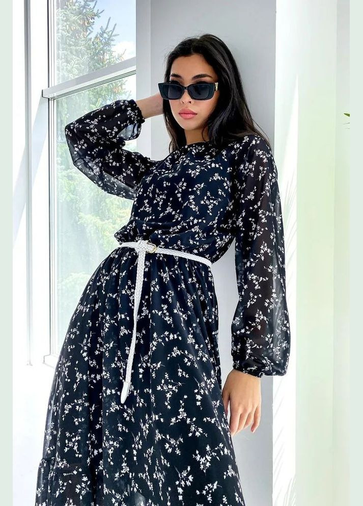 Черное повседневный, кэжуал платье с пышной юбкой Seventeen с цветочным принтом