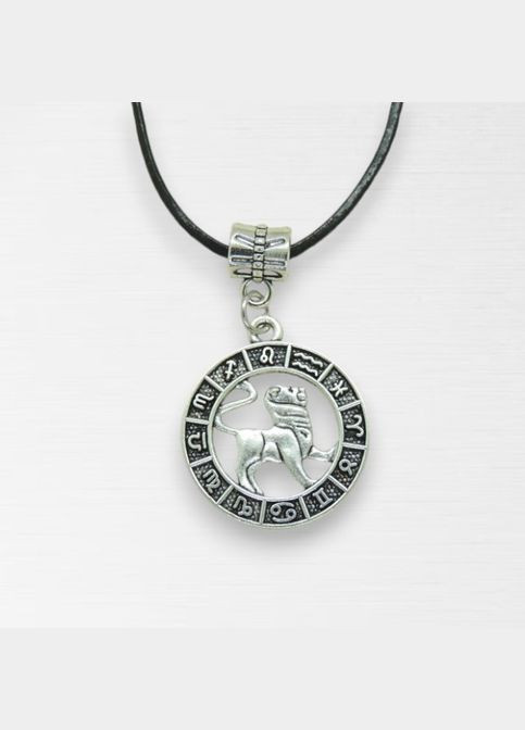 Кулон на шкіряному шнурку знак зодіаку Лев сріблястий 3.3 см Liresmina Jewelry (302365337)