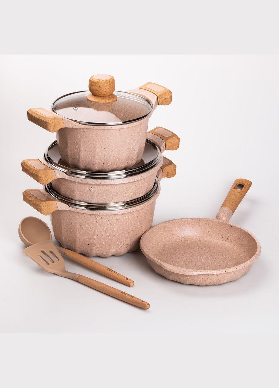 Набір посуду 6 предметів з антипригарним покриттям 1,9/3/3,2/5,3 л, бежевий MGC (332211659)