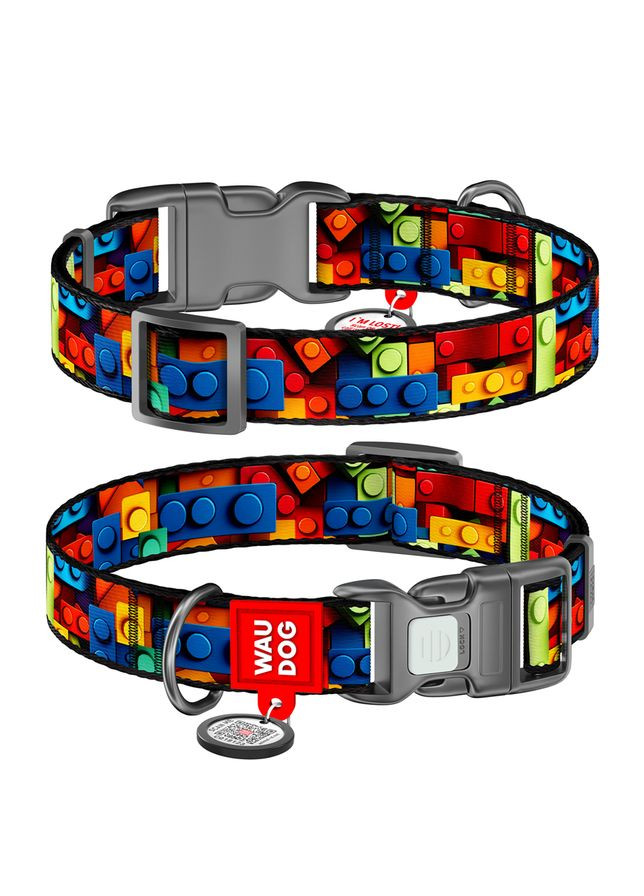 Нашийник для собак нейлоновий Nylon c QR паспортом, малюнок "Блоки", М, Ш 20 мм, Дл 28-40 см WAUDOG (330245286)