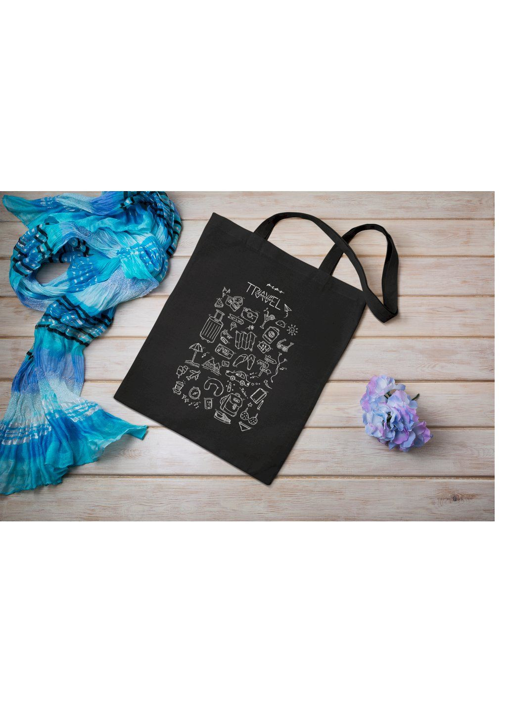 Эко-сумка шопер черная "Travel doodlies" Memo (303773028)