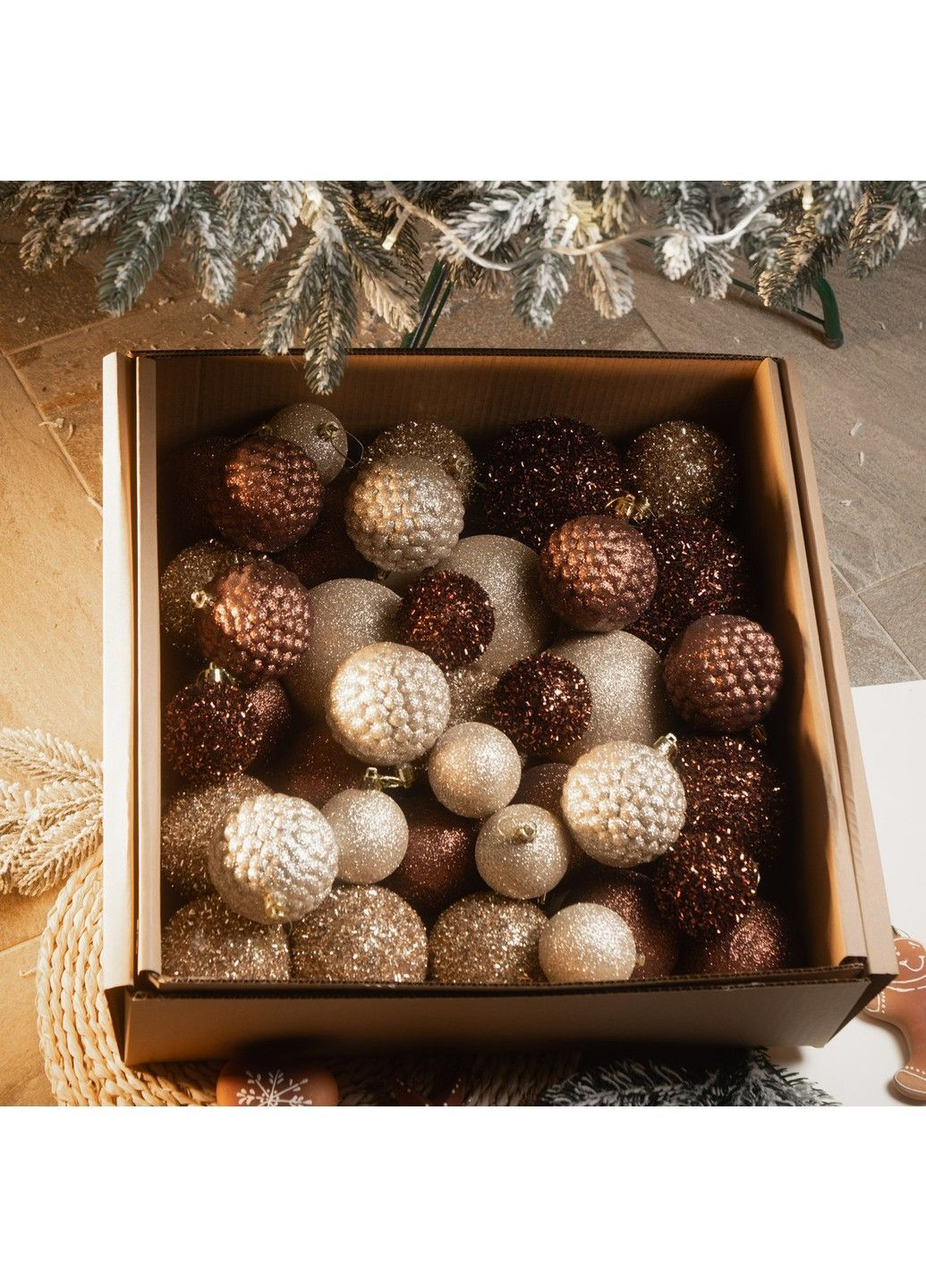 Набор новогодних шаров "Блеск" 40 шт. Подарочный набор елочных шаров Шарики на елку Цвет коричневой No Brand (363830293)