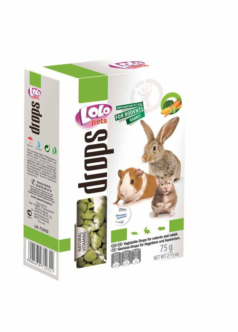 Ласощі для гризунів та кролика Lolo Pets Дропси овочеві 75 гр LO71032 LoloPets (266274357)