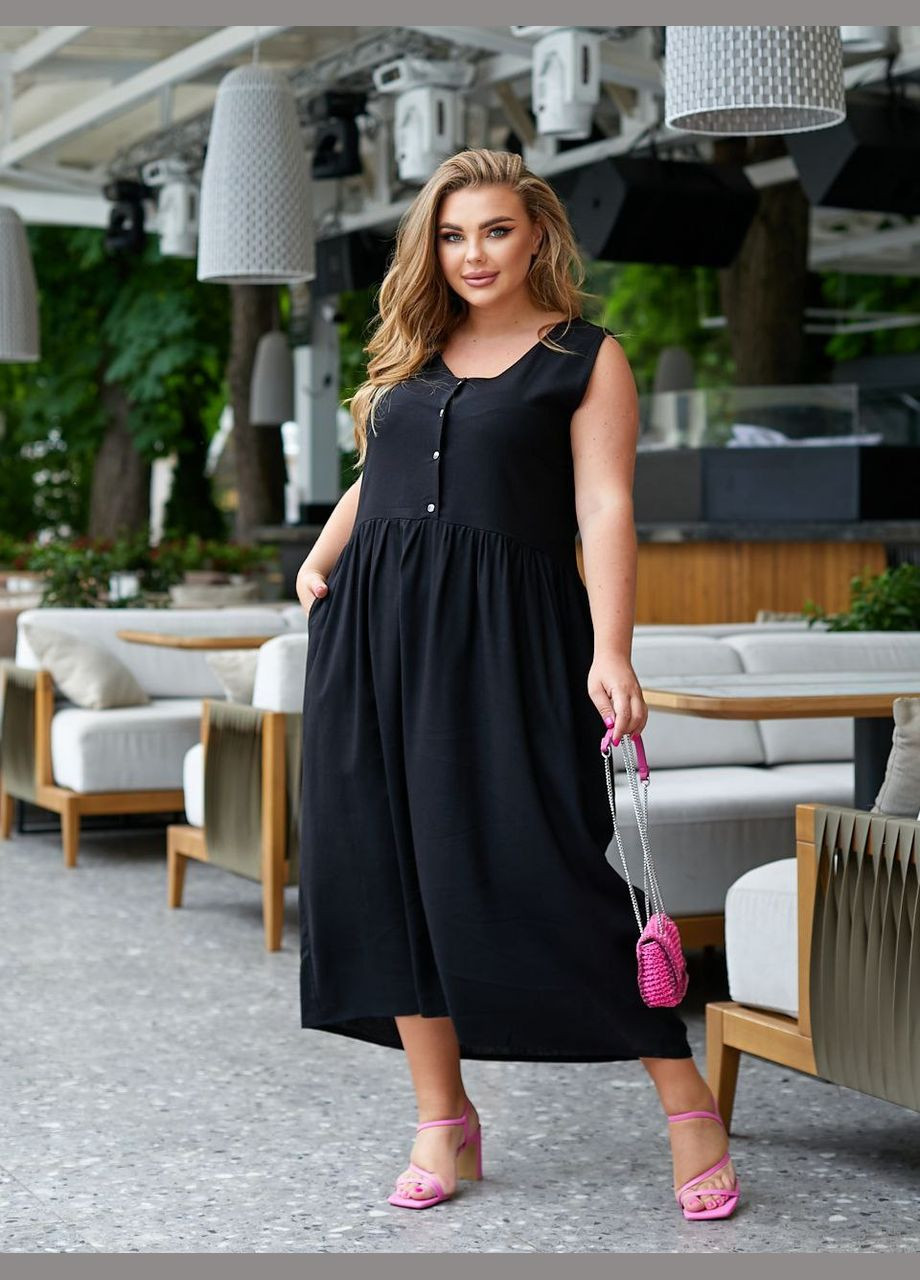 Черное льняное платье с карманами Anastasimo