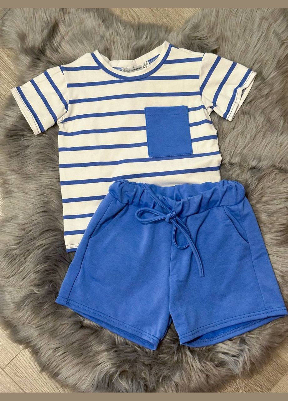 Синий летний женский костюм с шортами Україна