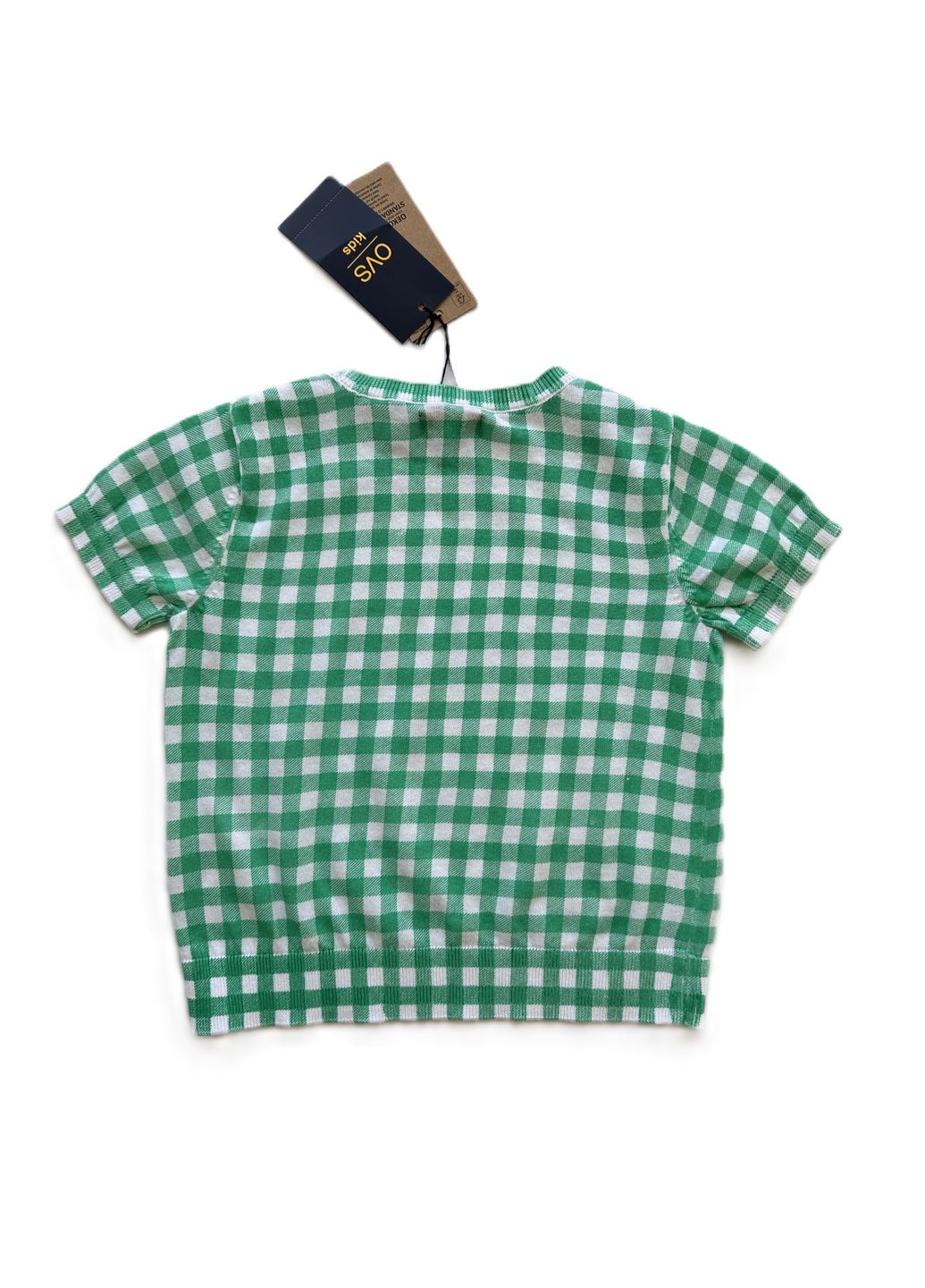 Зеленый летний комплект для девочки футболка в клетку зеленая 2000-15 + леггинсы темно-синие трикотажные 2000-16 (110 см) OVS