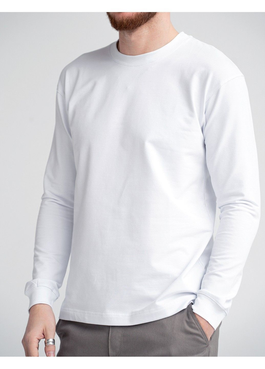 Белая мужская футболка с длинным рукавом long sleeve белый Teamv