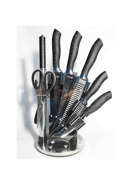 Набір ножів з підставкою 9 предметів UN-1831 з овочечисткою нержавіюча сталь чорний Unique чорний,