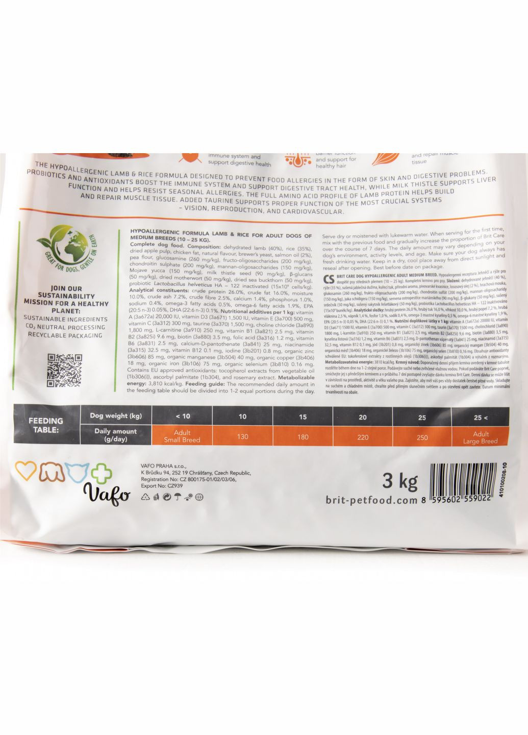 Корм для собак середніх порід Dog Hypoallergenic Adult Medium Breed гіпоалергенний з ягнятком 3 кг (8595602559022) Brit Care (315867933)