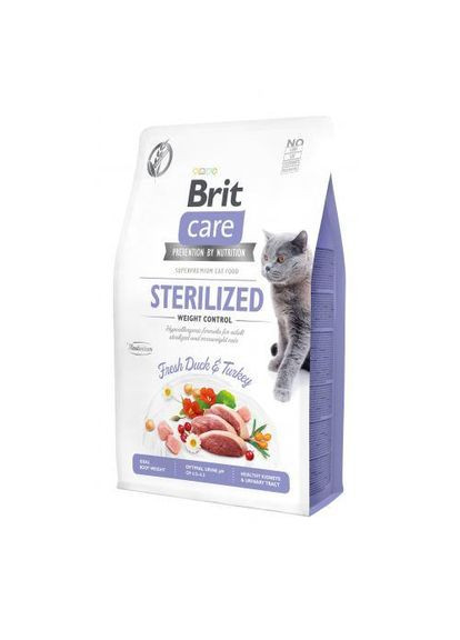 Сухой корм Cat GF Sterilized Weight Control для стерилизованных кошек с избыточным весом, утка и индейка, 2 кг Brit Care (322874647)