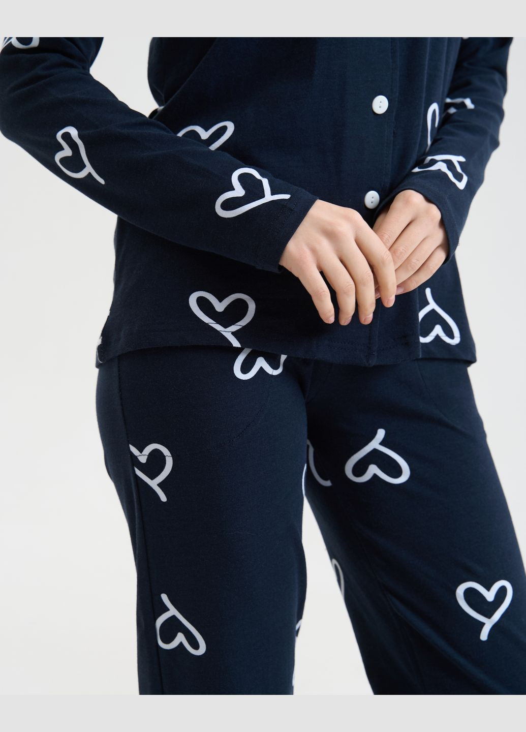 Темно-синяя пижама женская на пуговицах со штанами Nicoletta