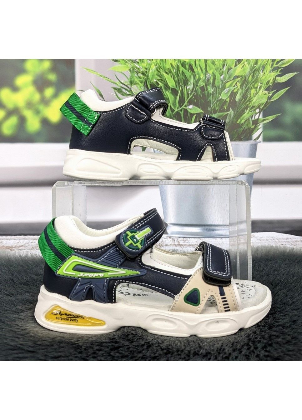 Темно-синие повседневные босоножки детские сандалии для мальчика Fashion на липучке