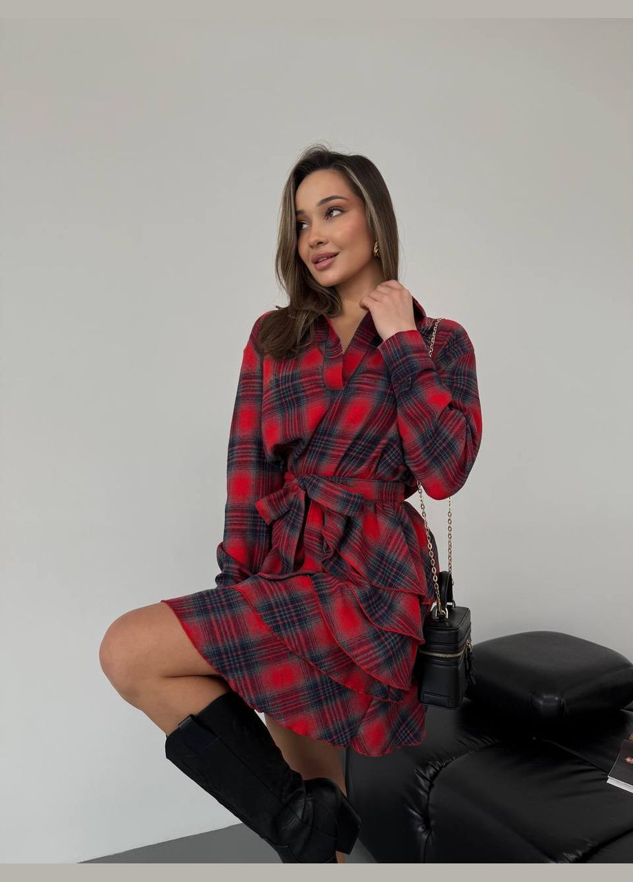 Червона коктейльна, ділова, повсякденний, кежуал, вечірня жіноча сукня кльош No Brand в клітинку