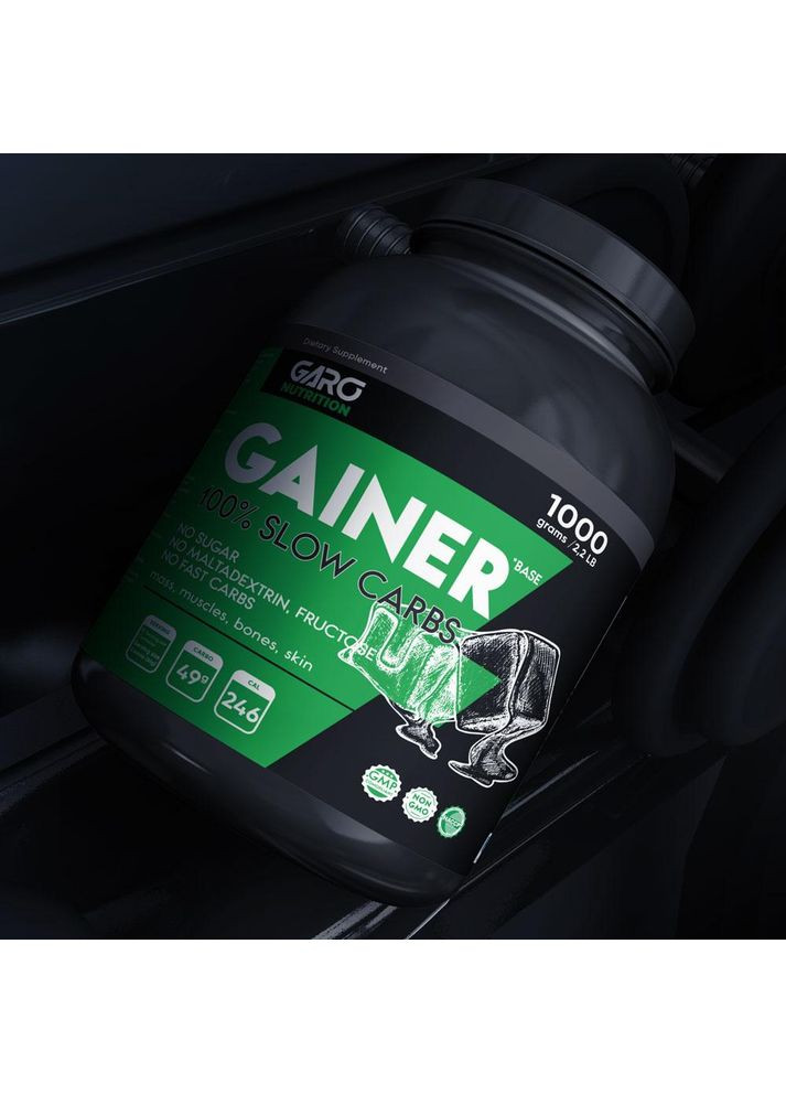 Гейнер для набирання ваги та маси 100% повільні вуглеводи Premium 1000 г. Полуничка Garo Nutrition (369154194)