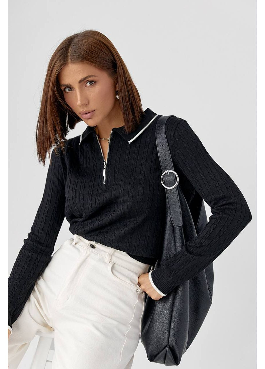 Трикотажна кофта з блискавкою та коміром-рубашкою – Розмірна сітка в описі DK/DL Мода без кордонів (357435653)