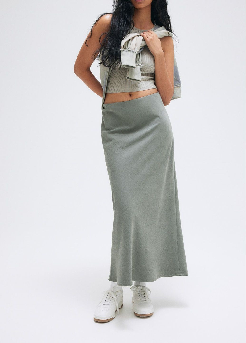 Оливковая (хаки) кэжуал однотонная юбка H&M