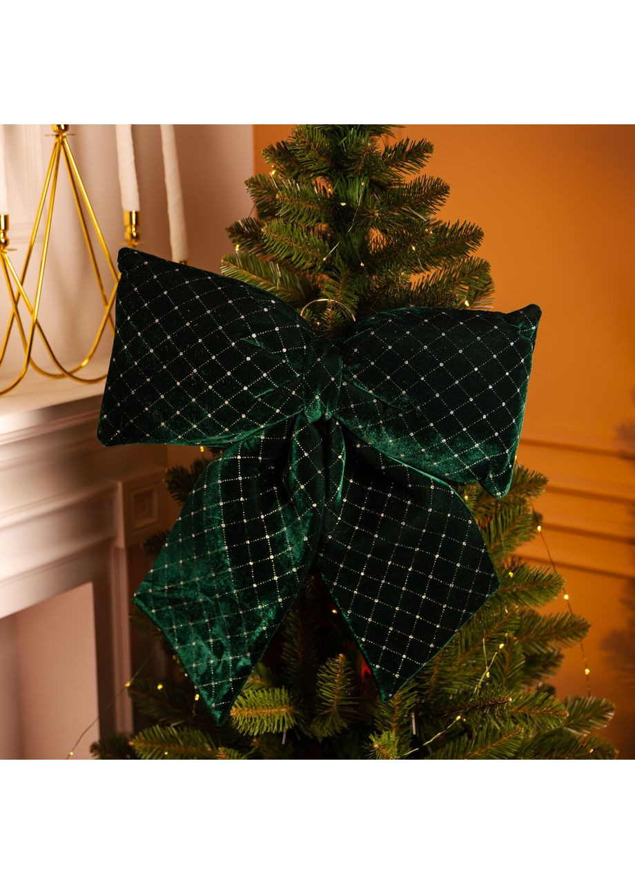 Оксамитовий бант для декору зі стразами та візерунком на ялинку 45×50 (см) CR-2-18 Yiwu (370969102)