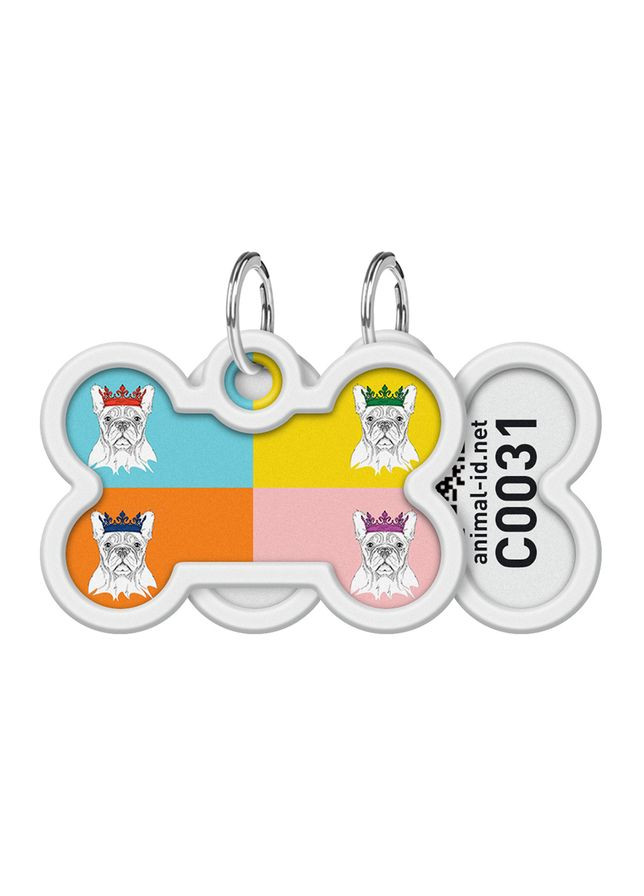 Адресник для собак металлический Smart ID c QR паспортом, "Французский бульдог", кость, Д 40 мм, Ш 28 мм WAUDOG (330245324)