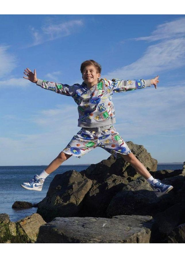 Kenzo світшот, арт. 25765, значки, 98 см, 3 роки сірий трикотаж