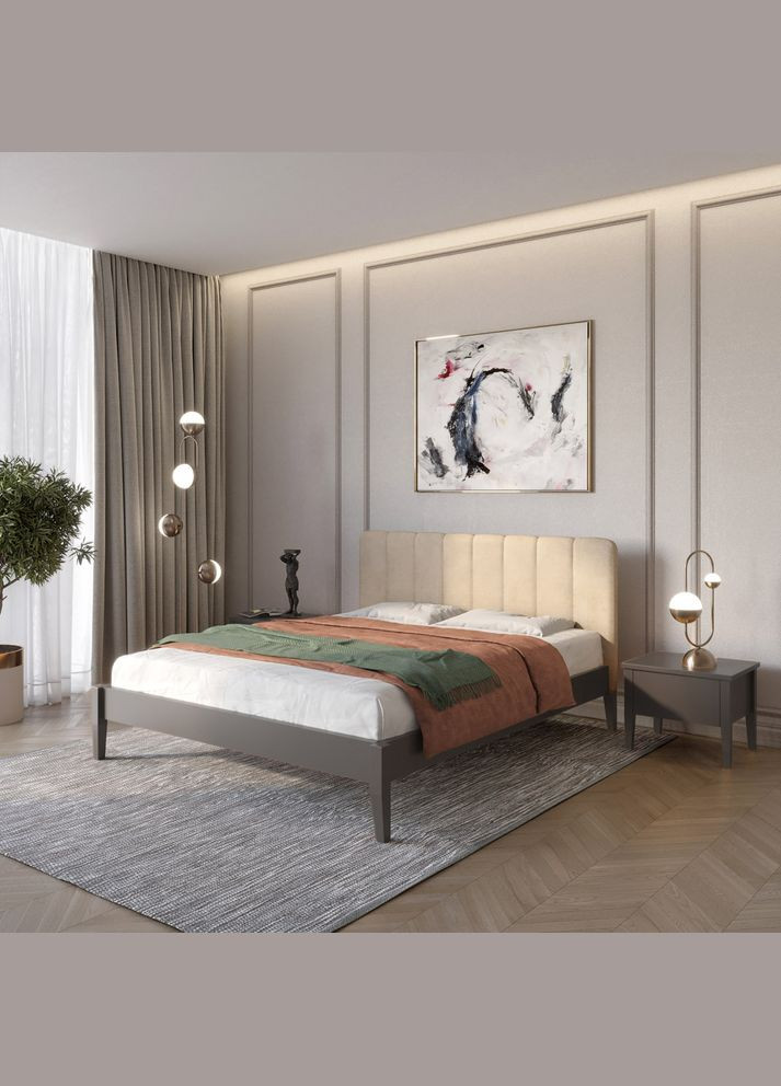 Двоспальне дерев'яне ліжко Лондон ДК (RAL9011)/Аляска 23 (Бежевий) Б1 160х190 см (MBG-6777) Mebigrand (368278429)