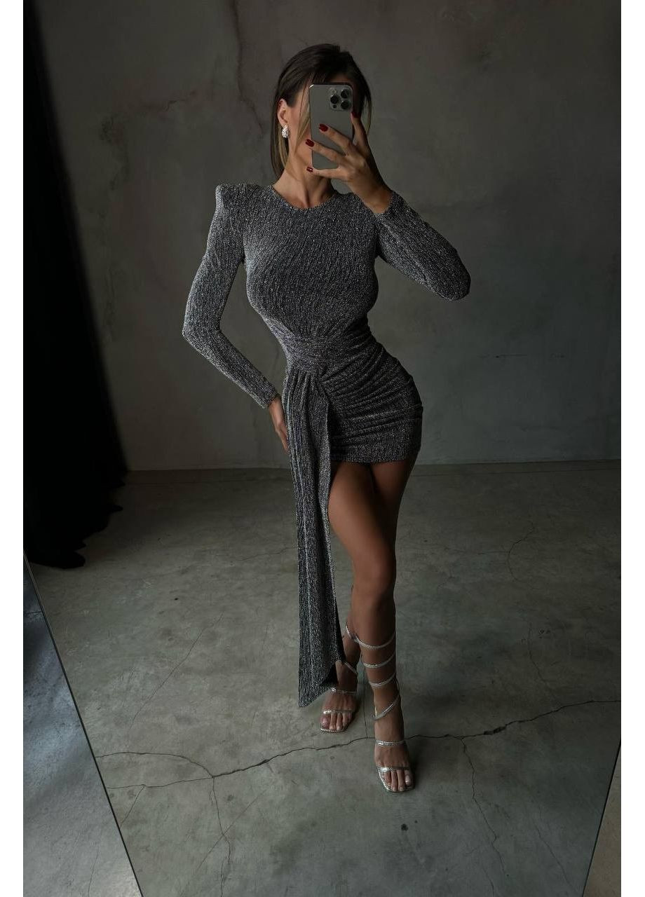 Сріблястий святковий, вечірня жіноча сукня зі шлейфом No Brand однотонна