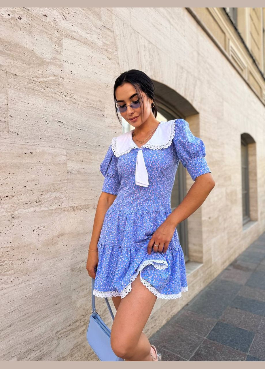 Блакитна повсякденний, святковий жіноча сукня в квітковий принт з спідницею-сонце Avanti з квітковим принтом